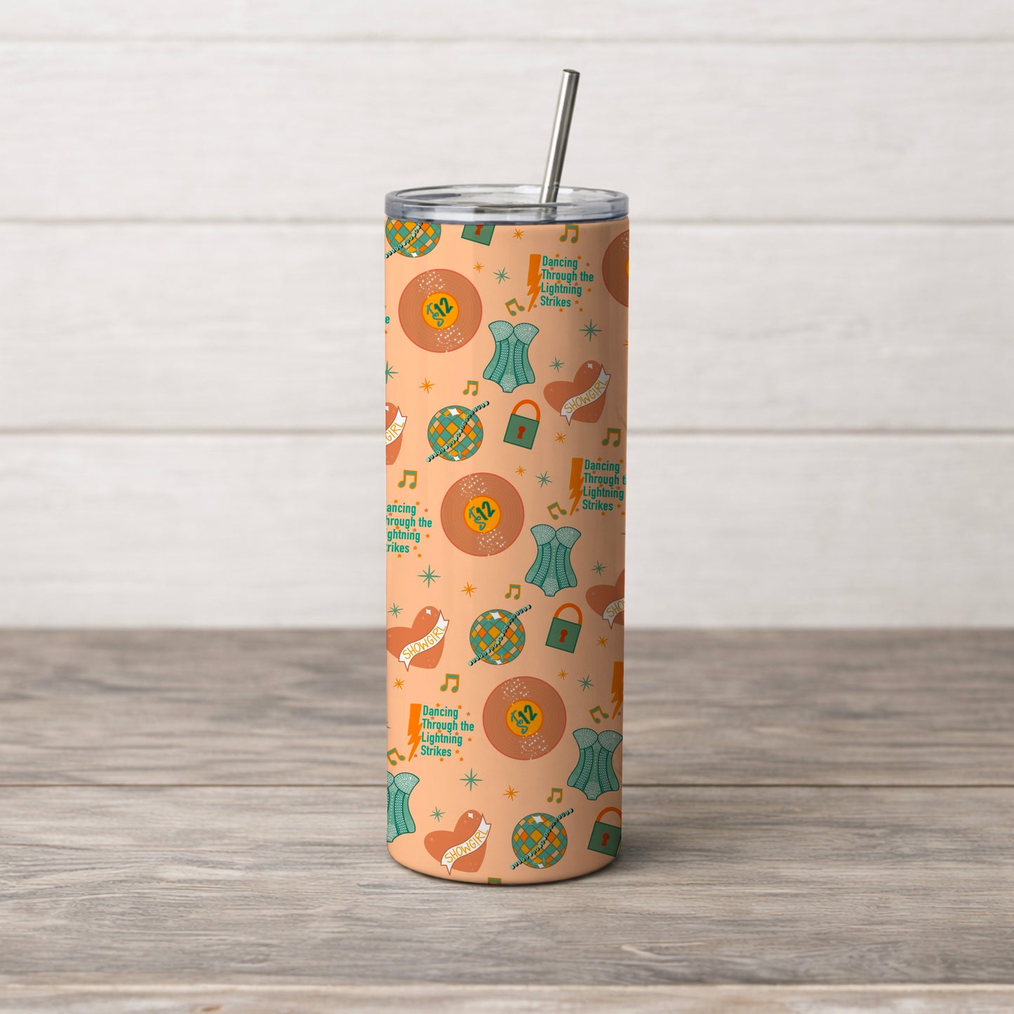 Orange and Teal Music Inspired Showgirl Seamless Pattern Commercial Use