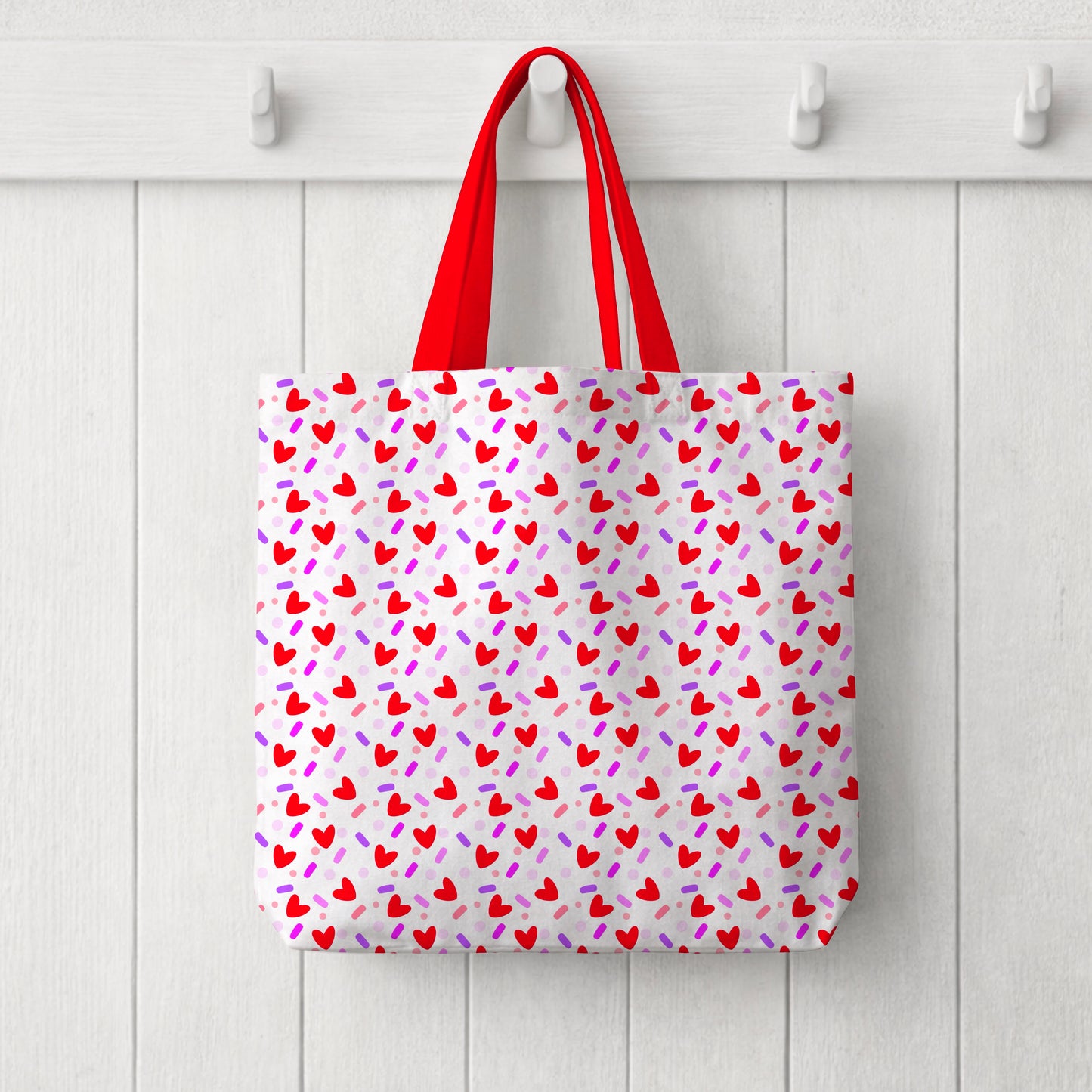 Red Hearts and Sprinkles Love Confetti White Seamless Pattern Commercial Use