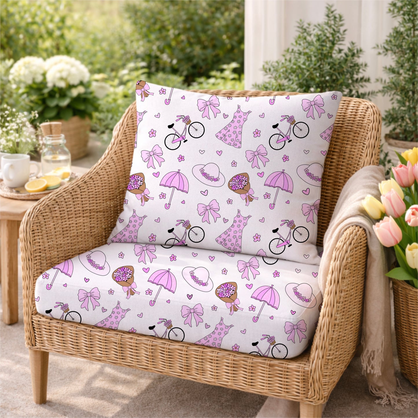 Care-Free Girly Pink Spring Inspiration White Seamless Pattern Commercial License