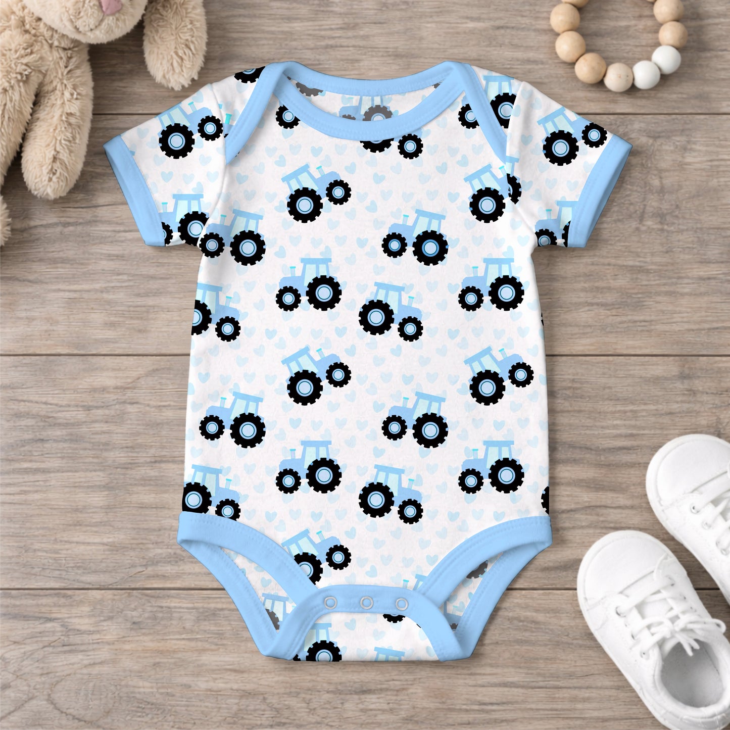 Baby Blue Tractors and Hearts Baby Shower Seamless Pattern Commercial Use