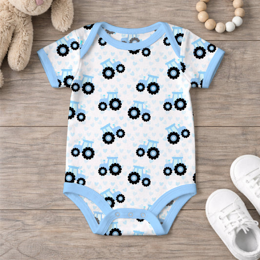 Baby Blue Tractors and Hearts Baby Shower Seamless Pattern Commercial Use