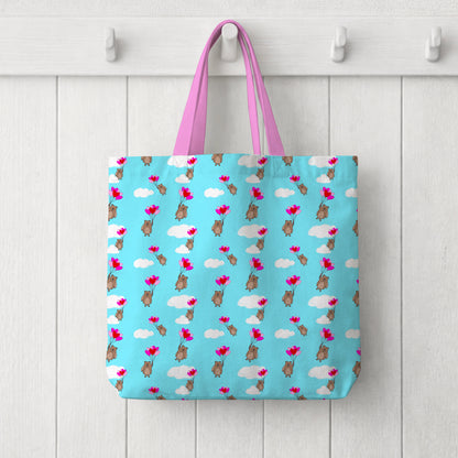 Bear Holding Balloons Floating Through the Clouds Seamless Pattern Commercial Use