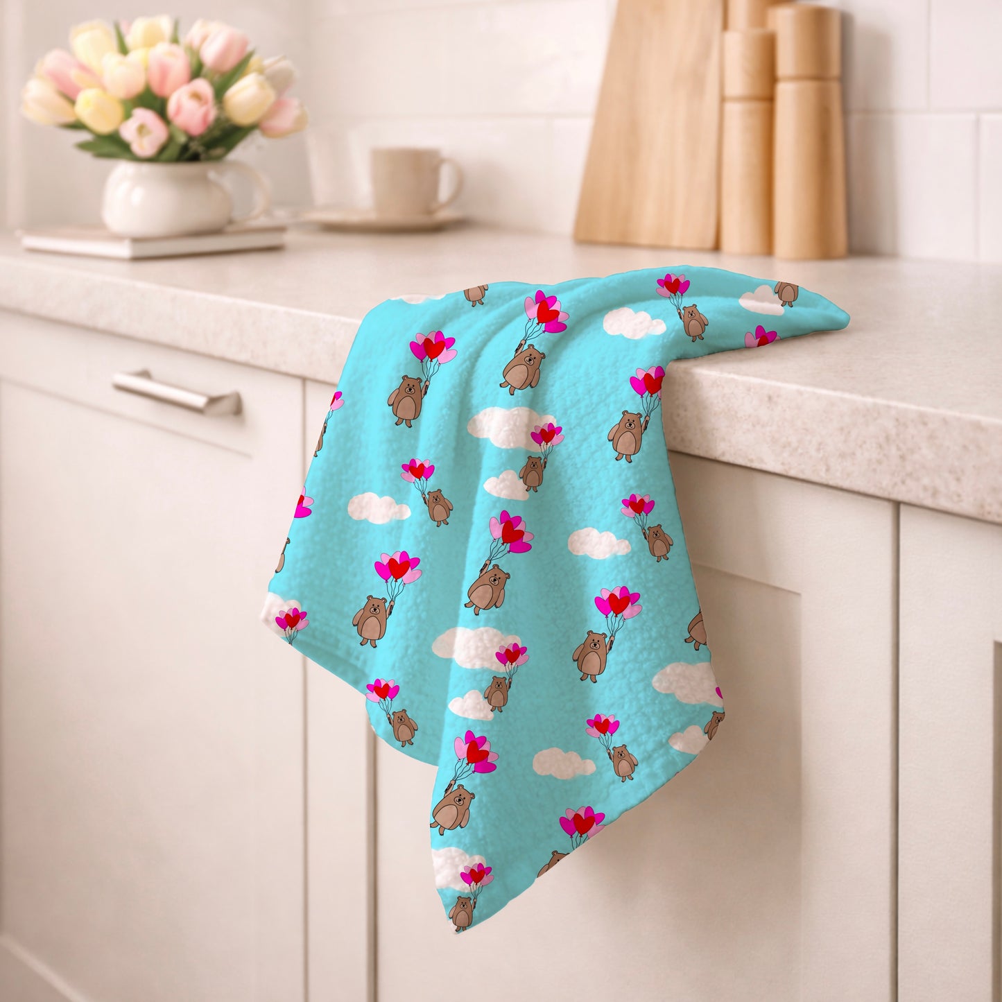 Bear Holding Balloons Floating Through the Clouds Seamless Pattern Commercial Use