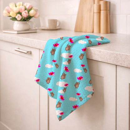 Bear Holding Balloons Floating Through the Clouds Seamless Pattern Commercial Use