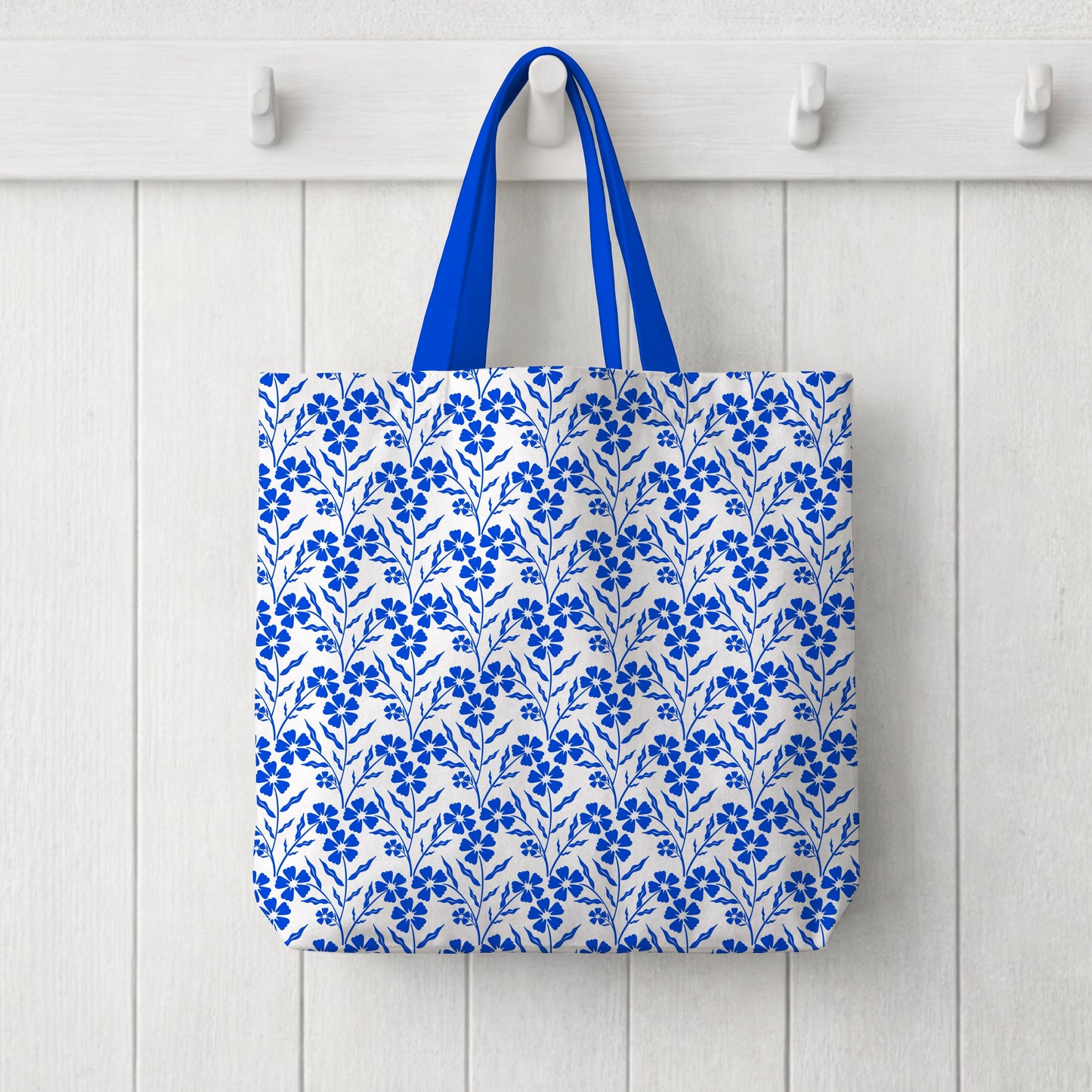 Vintage Blue and White Folk Flowers Seamless Pattern Commercial Use