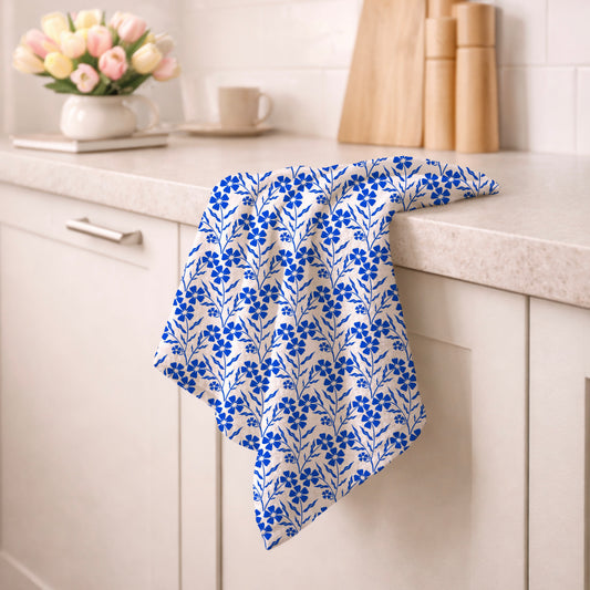 Vintage Blue and White Folk Flowers Seamless Pattern Commercial Use