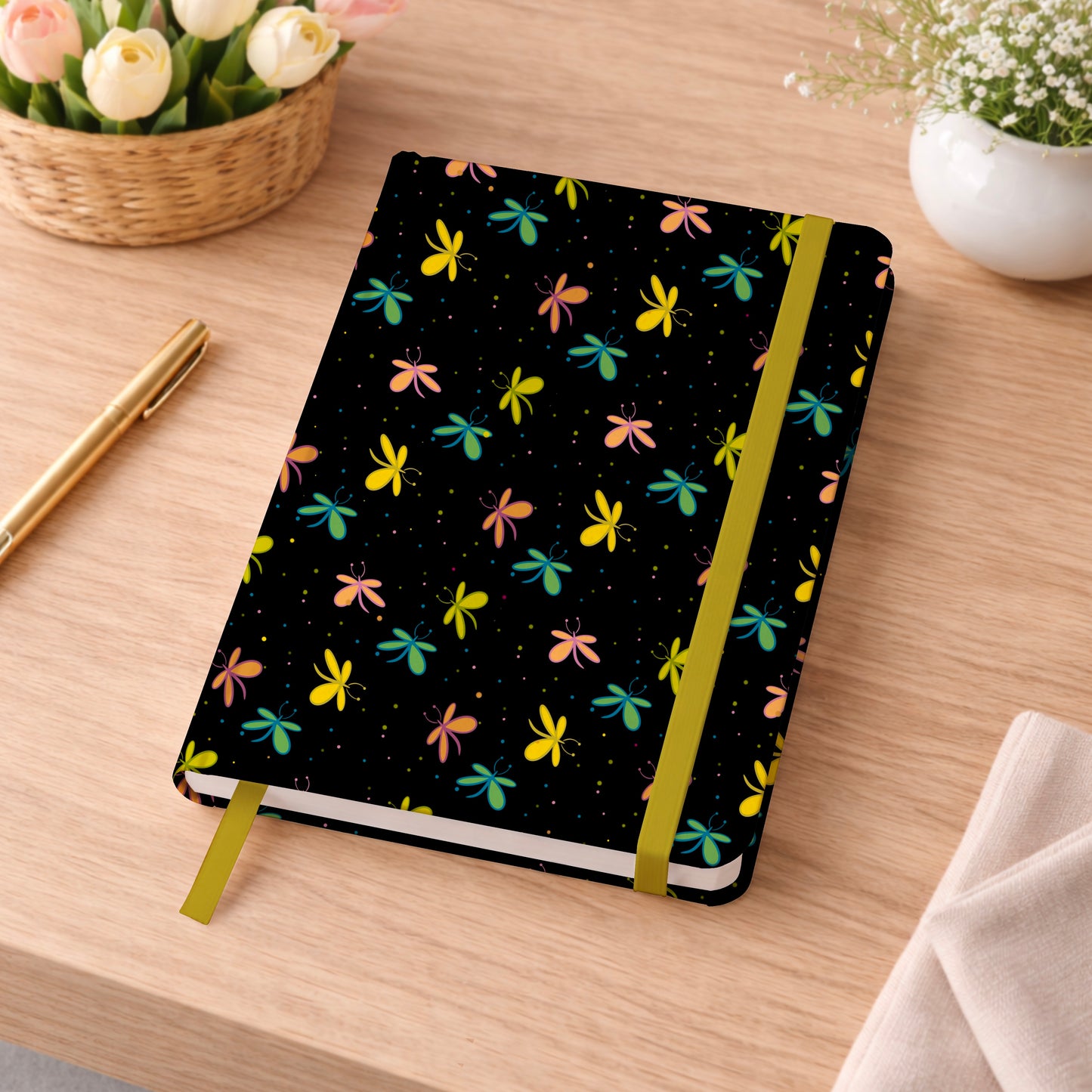 Bright Butterflies Scattered Black Seamless Pattern Commercial Use