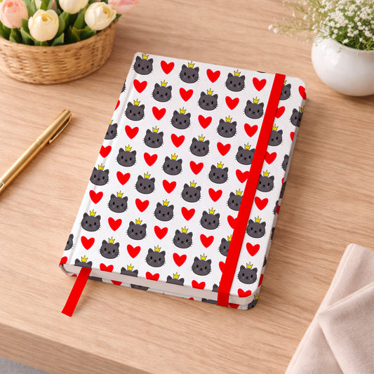 Cat Wearing a Crown and Red Hearts Seamless Pattern Commercial Use