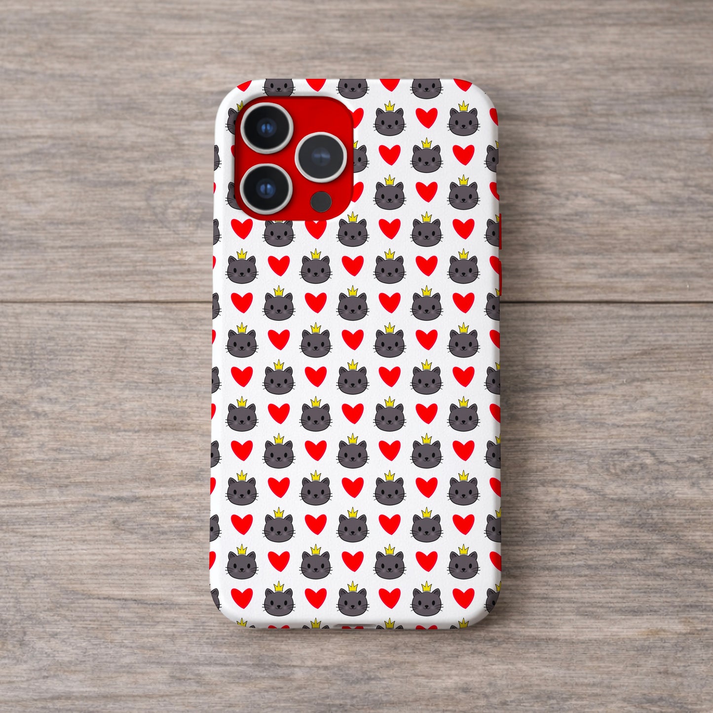 Cat Wearing a Crown and Red Hearts Seamless Pattern Commercial Use