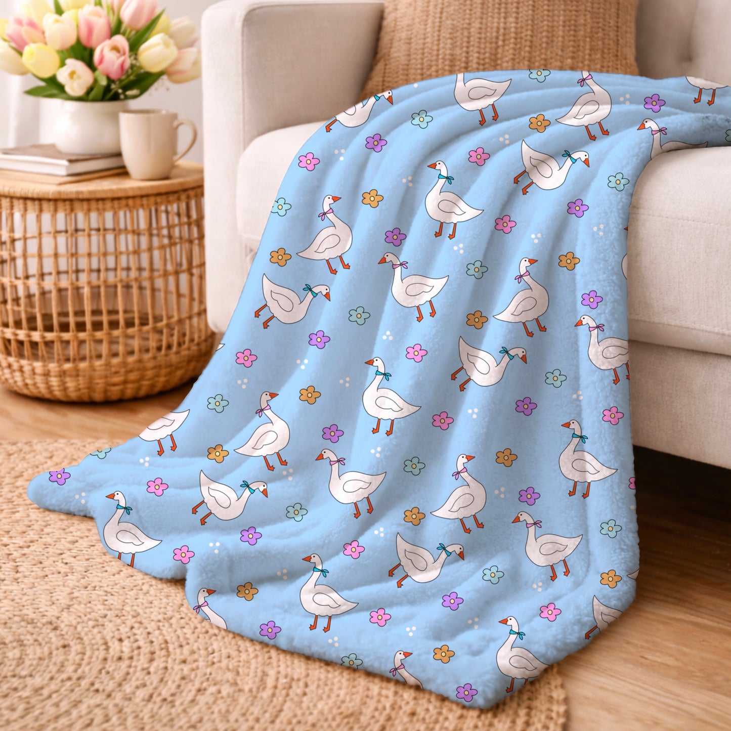 Geese and Pastel Flowers Goose With Scarf Seamless Pattern Commercial Use