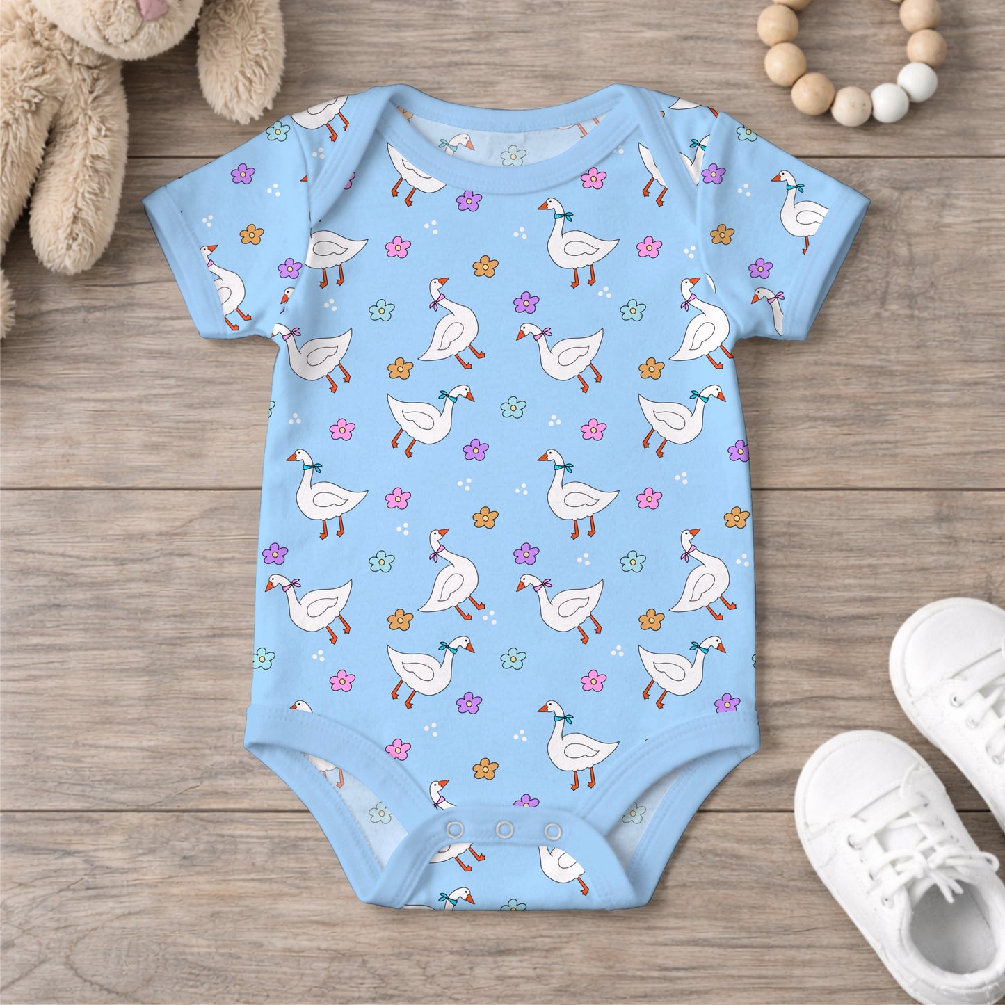 Geese and Pastel Flowers Goose With Scarf Seamless Pattern Commercial Use