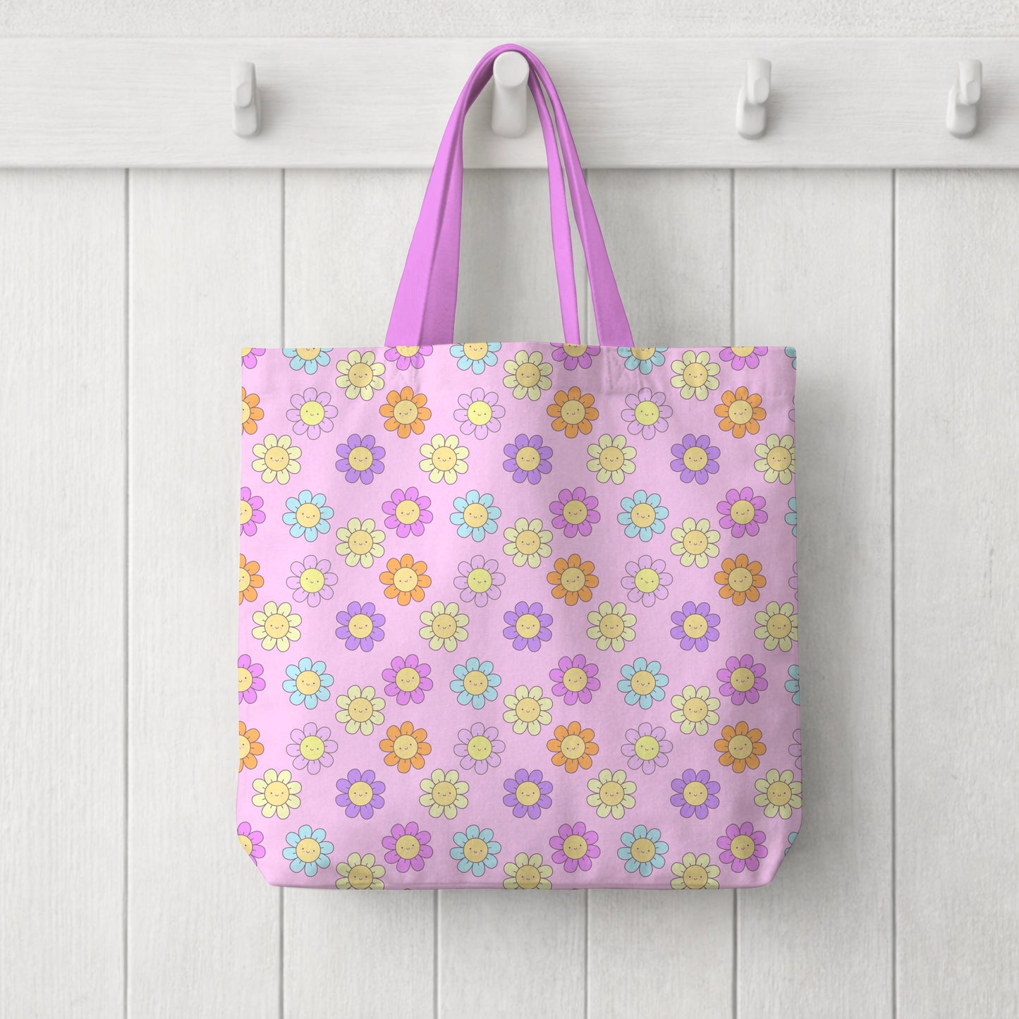 Pastel Happy Flowers Pink Kawaii Seamless Pattern Commercial Use