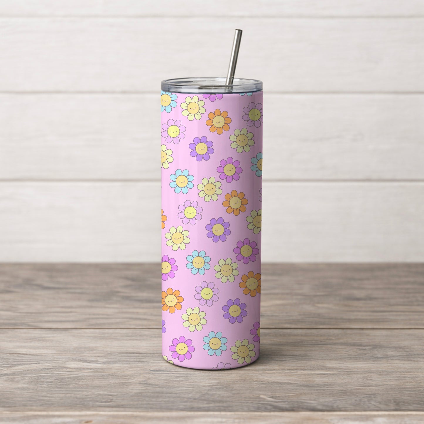 Pastel Happy Flowers Pink Kawaii Seamless Pattern Commercial Use