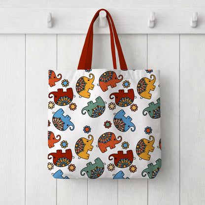 Jewel Toned Thai Inspired Elephants White Seamless Pattern Commercial Use