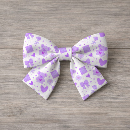Lavender Kawaii Bear and Love Elements White Seamless Pattern Commercial Use
