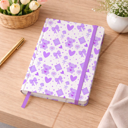 Lavender Kawaii Bear and Love Elements White Seamless Pattern Commercial Use