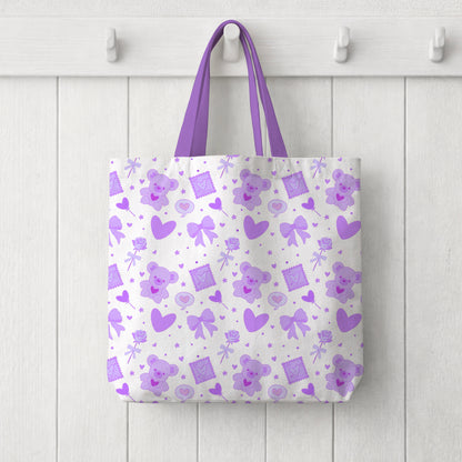 Lavender Kawaii Bear and Love Elements White Seamless Pattern Commercial Use
