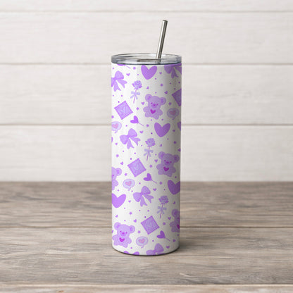 Lavender Kawaii Bear and Love Elements White Seamless Pattern Commercial Use