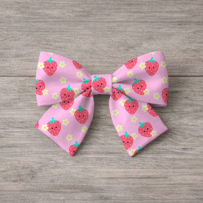 Kawaii Strawberry with White Flowers Pink Seamless Pattern Commercial Use