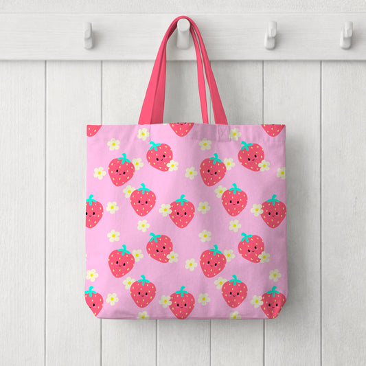 Kawaii Strawberry with White Flowers Pink Seamless Pattern Commercial Use