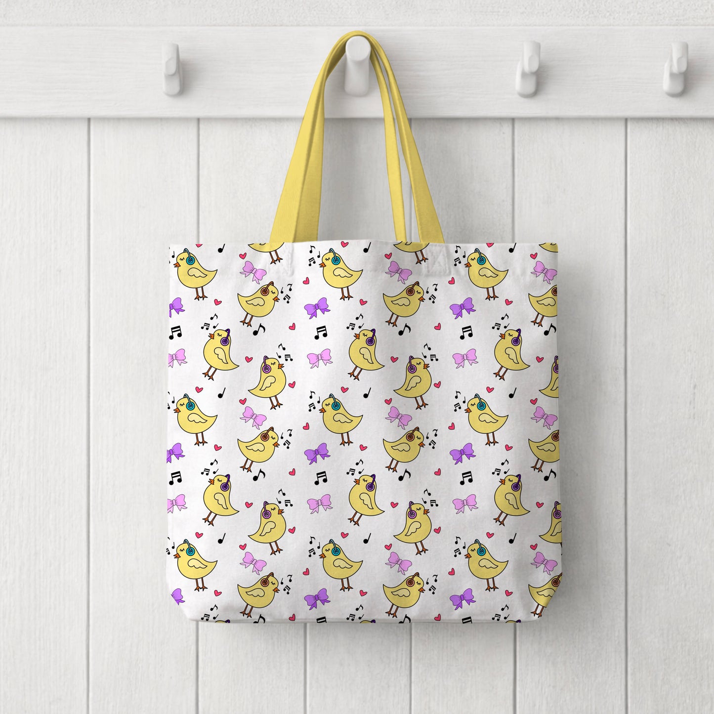 Music Loving Chicks with Headphones White Seamless Pattern Commercial Use