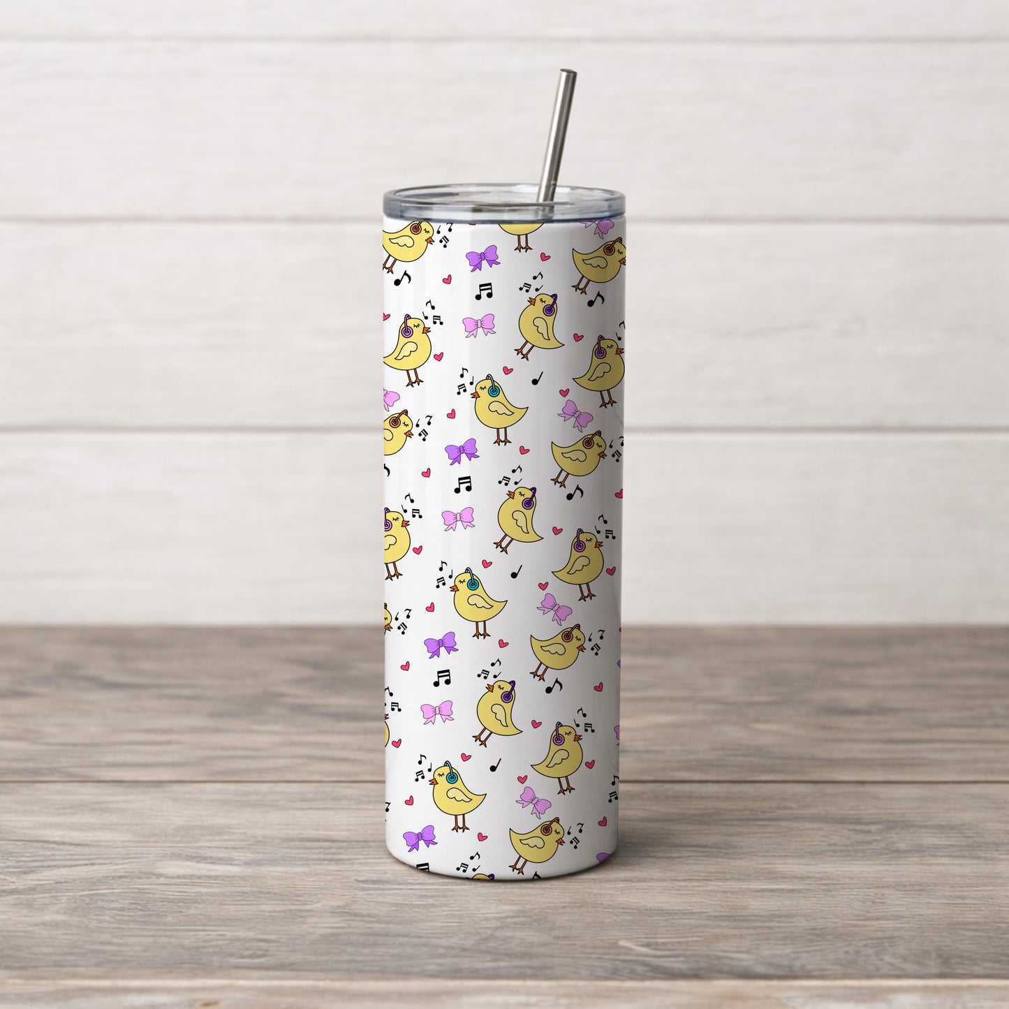 Music Loving Chicks with Headphones White Seamless Pattern Commercial Use