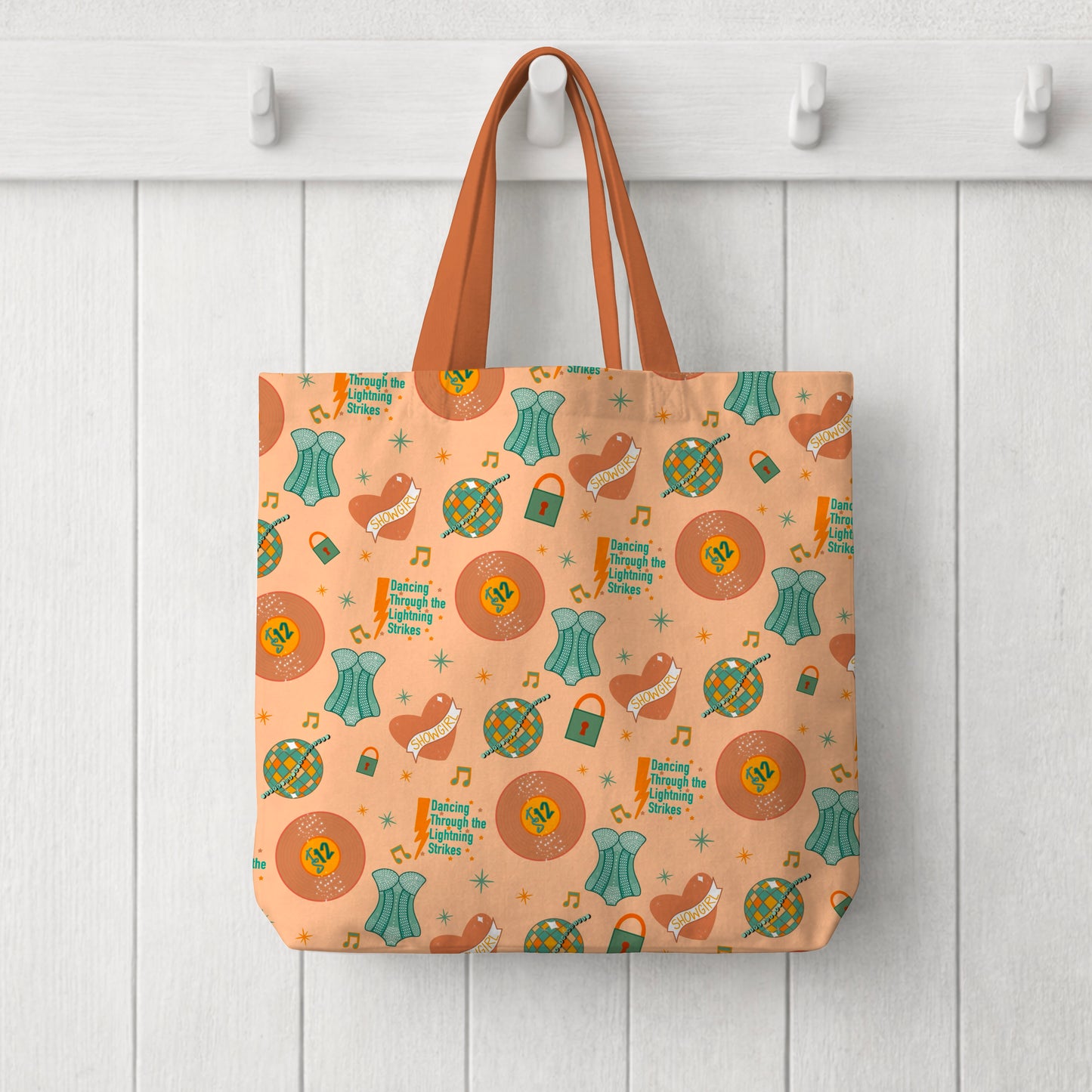 Orange and Teal Music Inspired Showgirl Seamless Pattern Commercial Use