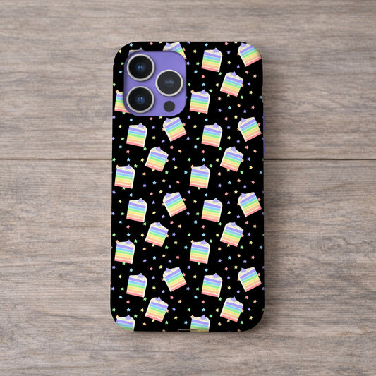 Pastel Rainbow Cake Slices and Stars Black Seamless Pattern Commercial Use