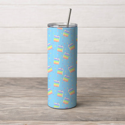 Pastel Rainbow Cake Slices and Stars Light Blue Seamless Pattern Commercial Use