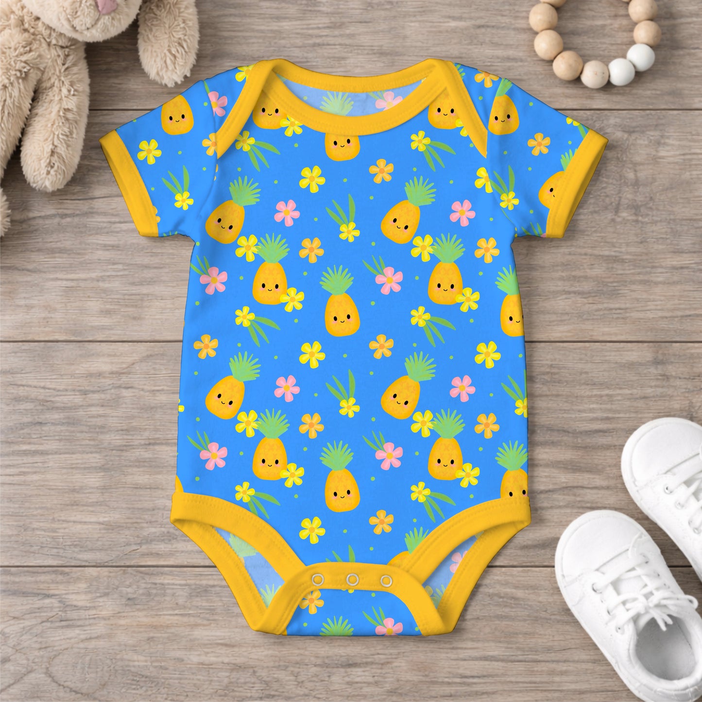 Pineapples and Flowers Tropical Cute Fruit Seamless Pattern Commercial Use
