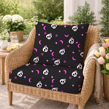 Pink and Black Flowers and Skulls Girly Seamless Pattern Commercial Use