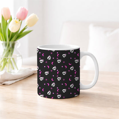 Pink and Black Flowers and Skulls Girly Seamless Pattern Commercial Use