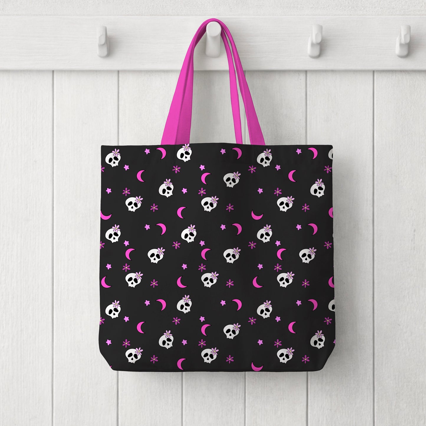 Pink and Black Flowers and Skulls Girly Seamless Pattern Commercial Use