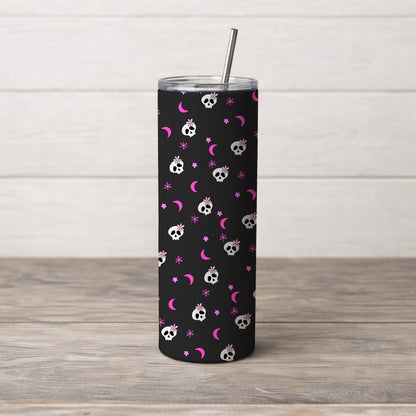 Pink and Black Flowers and Skulls Girly Seamless Pattern Commercial Use