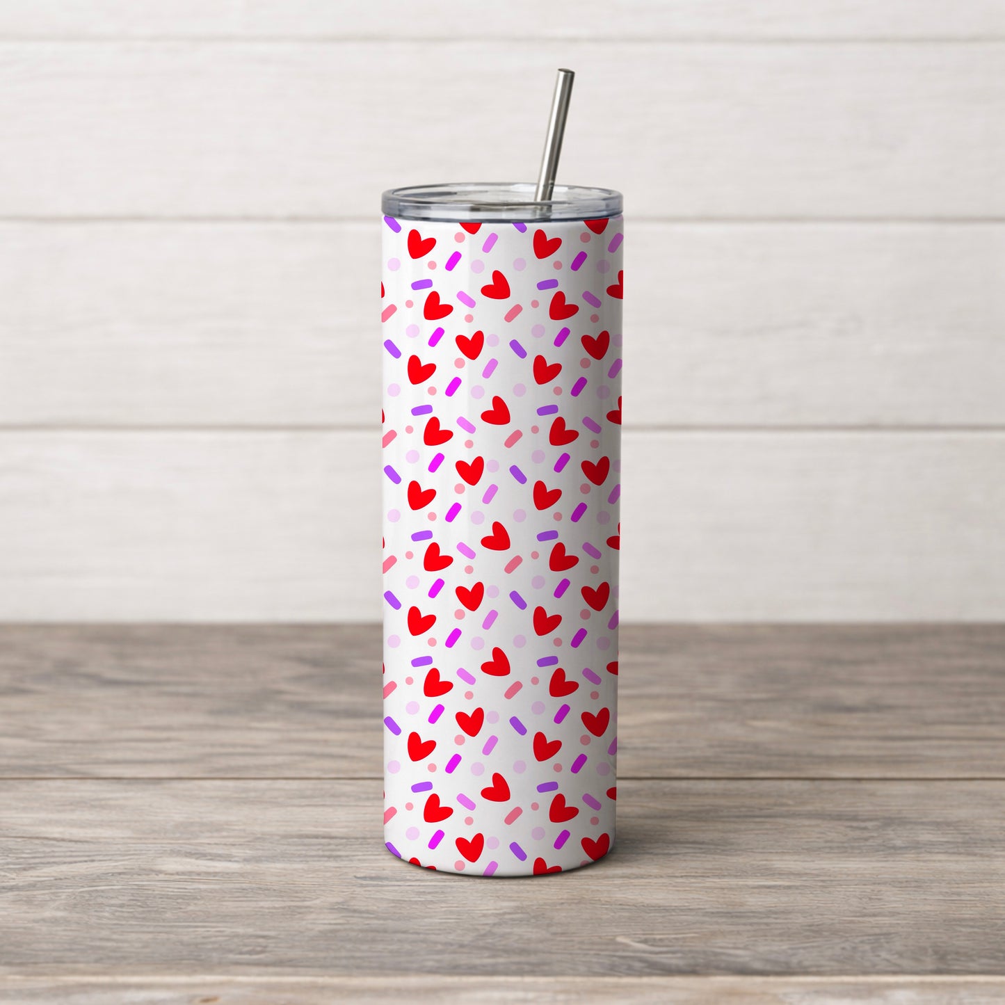 Red Hearts and Sprinkles Love Confetti White Seamless Pattern Commercial Use