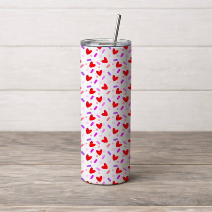 Red Hearts and Sprinkles Love Confetti White Seamless Pattern Commercial Use