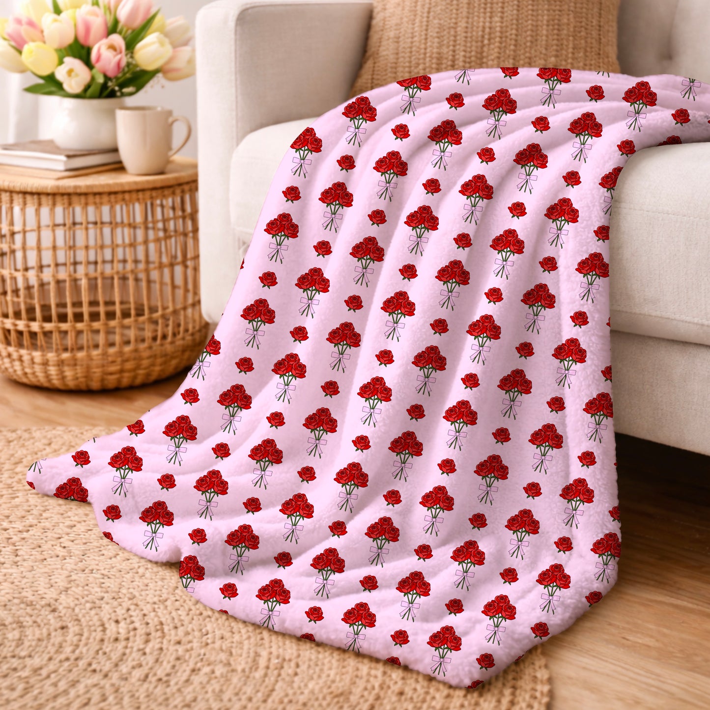 Red Roses Tied with a Bow Pink Seamless Pattern Commercial Use