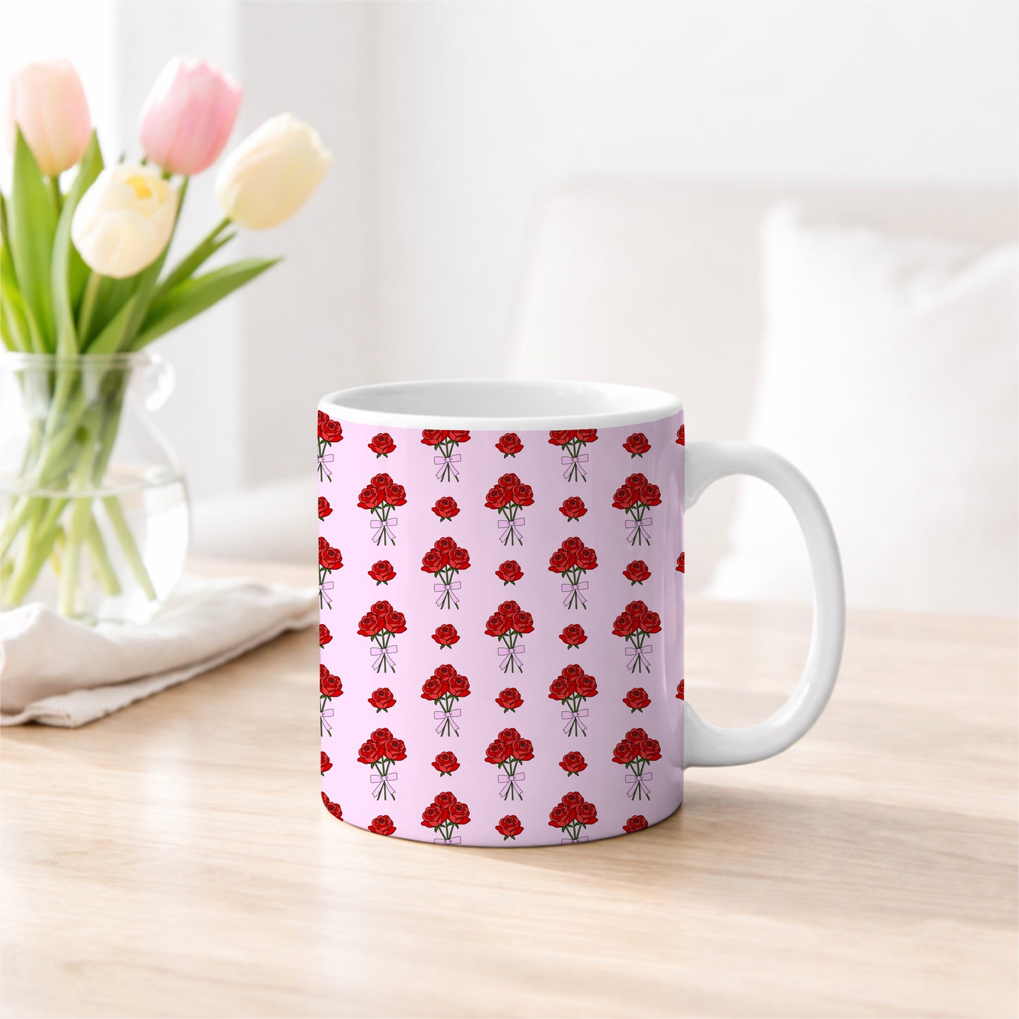 Red Roses Tied with a Bow Pink Seamless Pattern Commercial Use