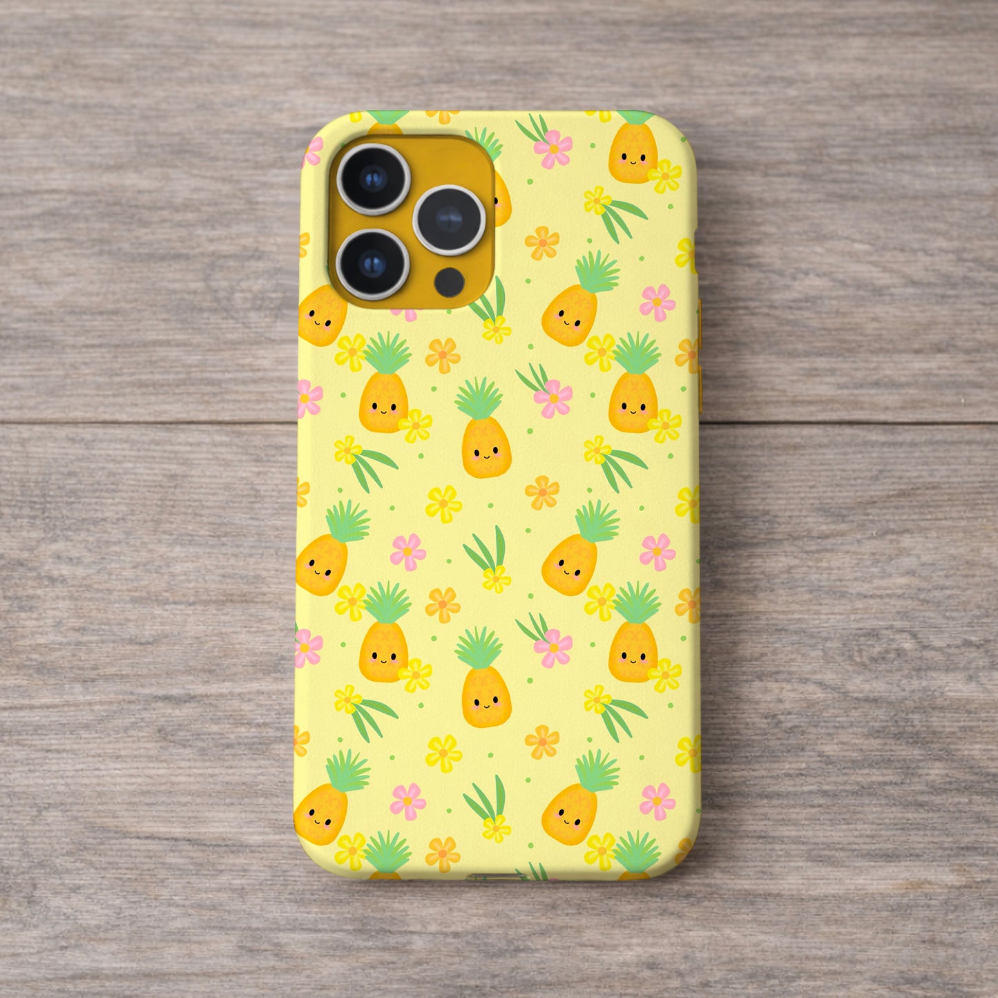 Yellow Pineapple Cute Fruit with Faces Seamless Pattern Commercial Use