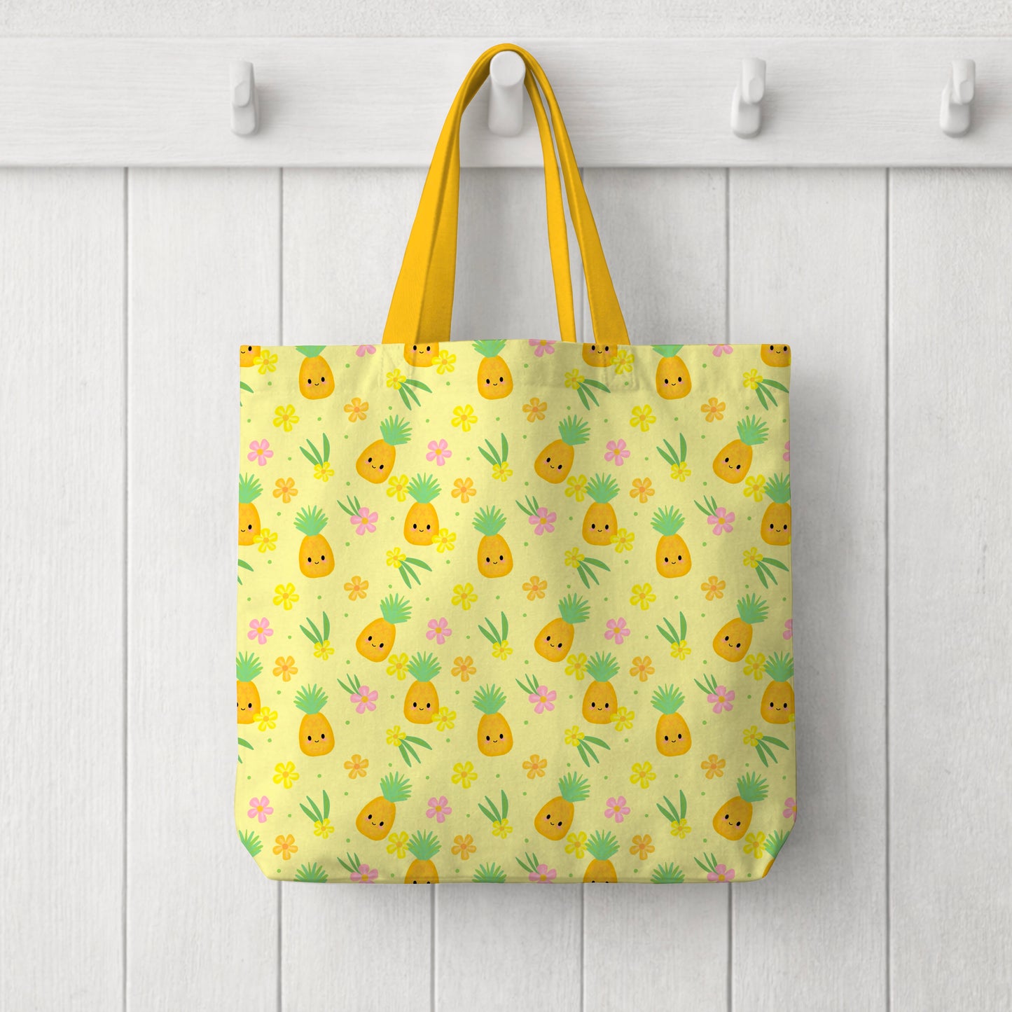 Yellow Pineapple Cute Fruit with Faces Seamless Pattern Commercial Use