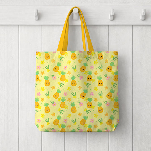 Yellow Pineapple Cute Fruit with Faces Seamless Pattern Commercial Use