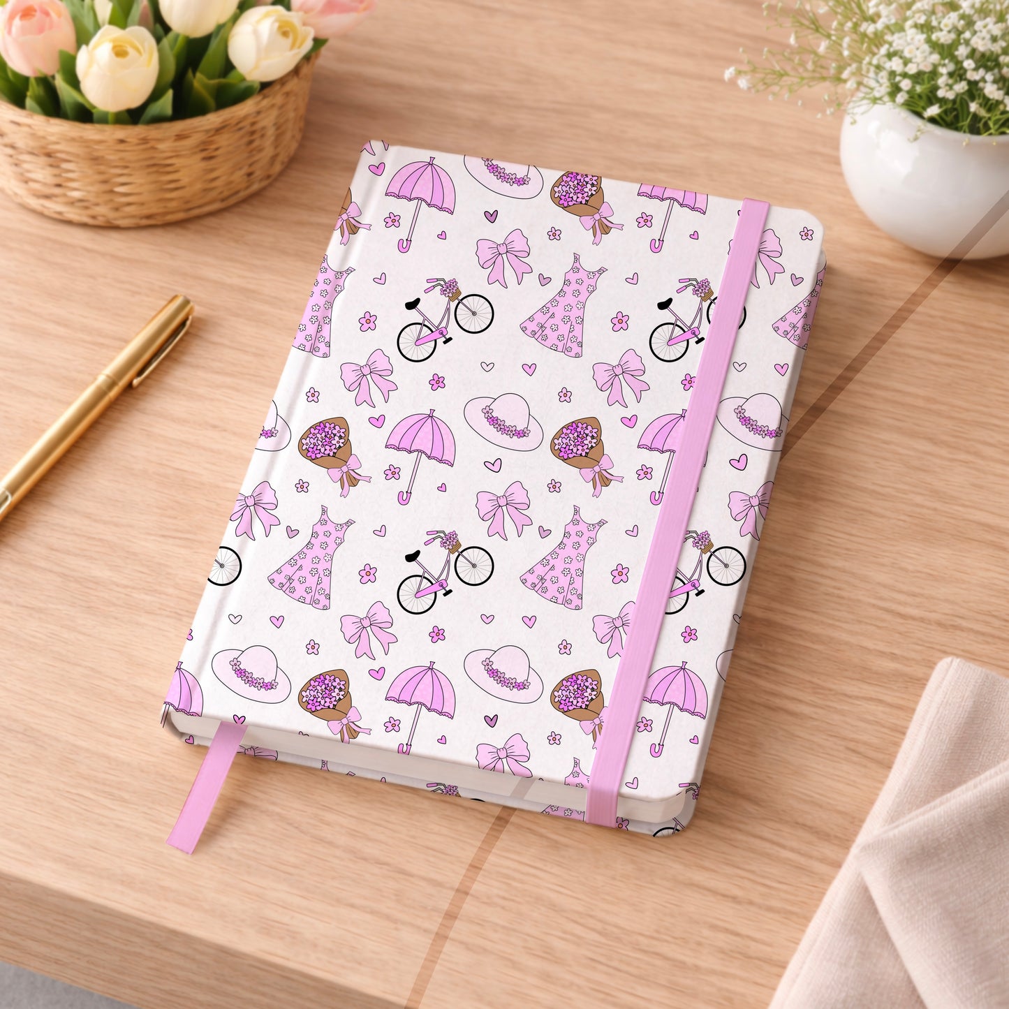 Care-Free Girly Pink Spring Inspiration White Seamless Pattern Commercial License