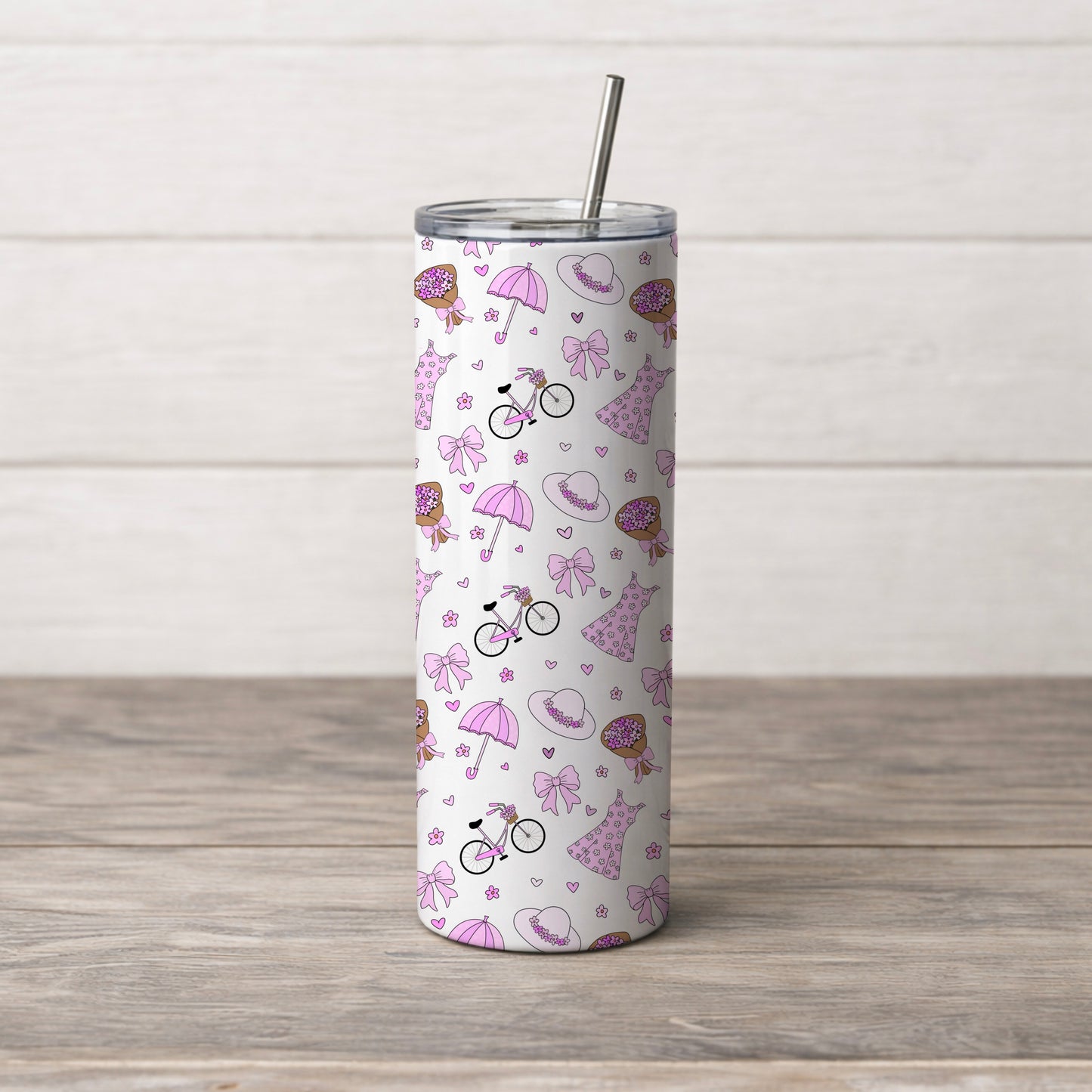 Care-Free Girly Pink Spring Inspiration White Seamless Pattern Commercial License